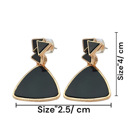 Geometric Black & Gold Triangle Drop Earrings - Modern Chic Design