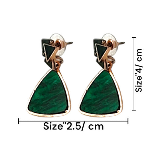 Geometric Green Stone Drop Earrings