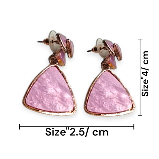 Elegant Pink Triangle Stone Drop Earrings