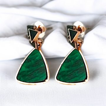 Geometric Green Stone Drop Earrings