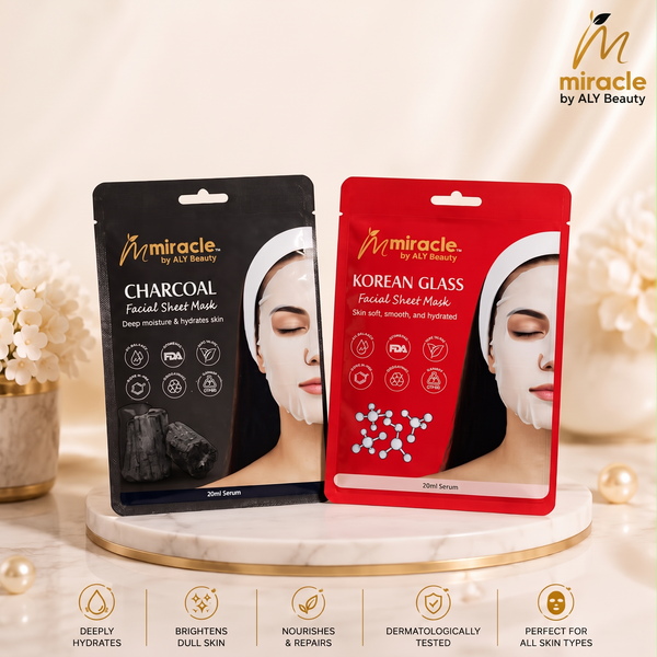Face Sheet Mask Combo | Korean Glass Skin & Charcoal | Miracle by ALY Beauty