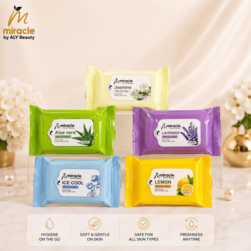 Pocket Wet Wipes Pack of 5 | Travel Wipes for On-the-Go Freshness | Miracle by ALY Beauty