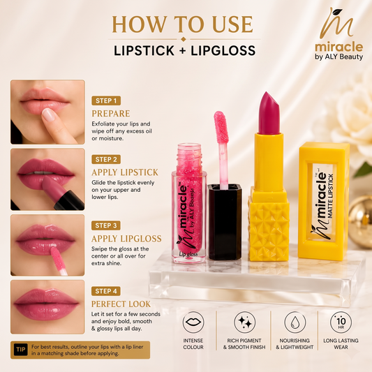 Matte Lipstick & Lip Gloss Combo By Miracle by Aly Beauty