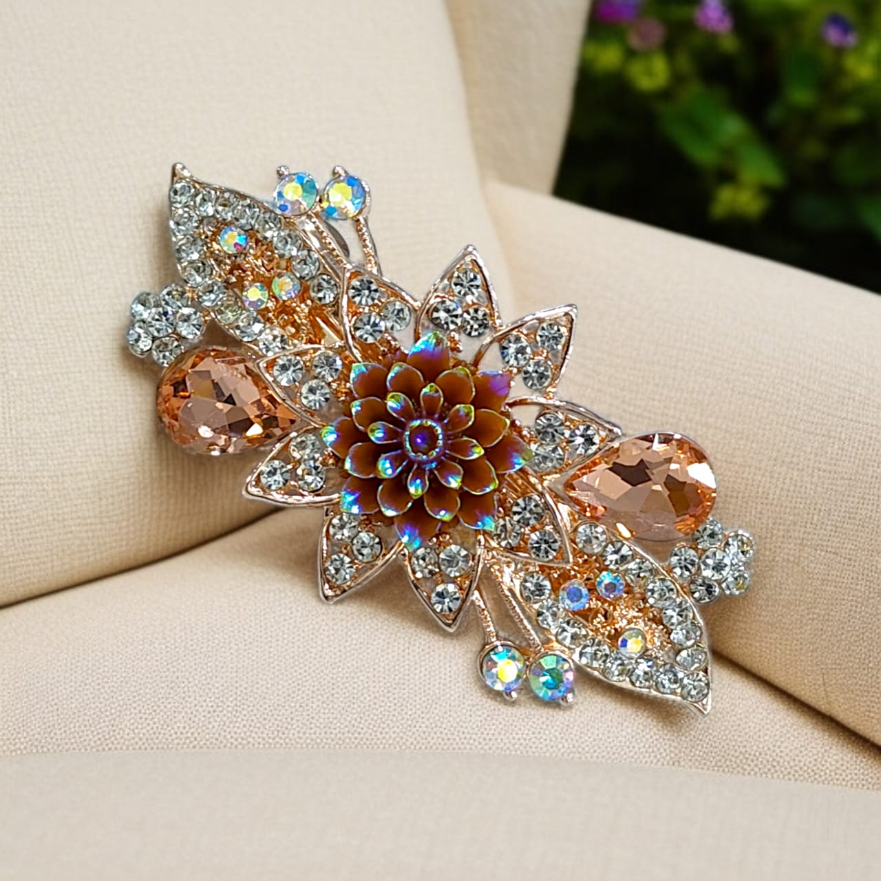 Rhinestone flower hair barrettes