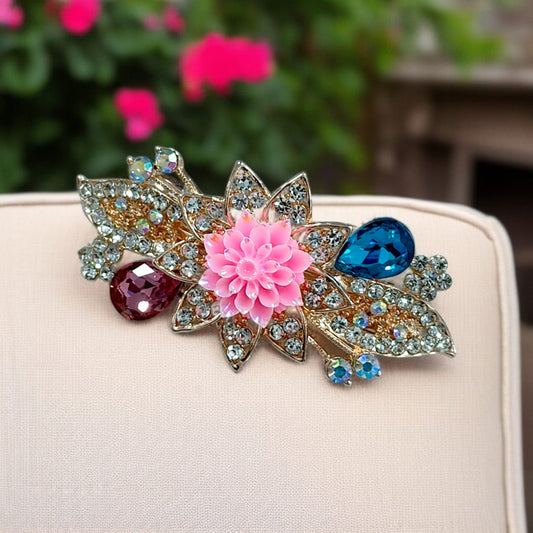 Rhinestone flower hair barrettes