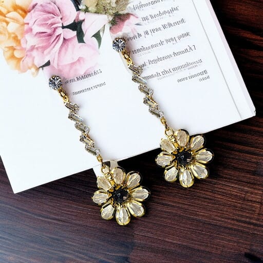 Golden Crystal Floral Earrings