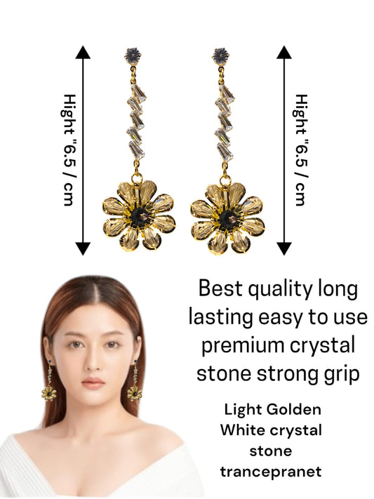 Golden Crystal Floral Earrings