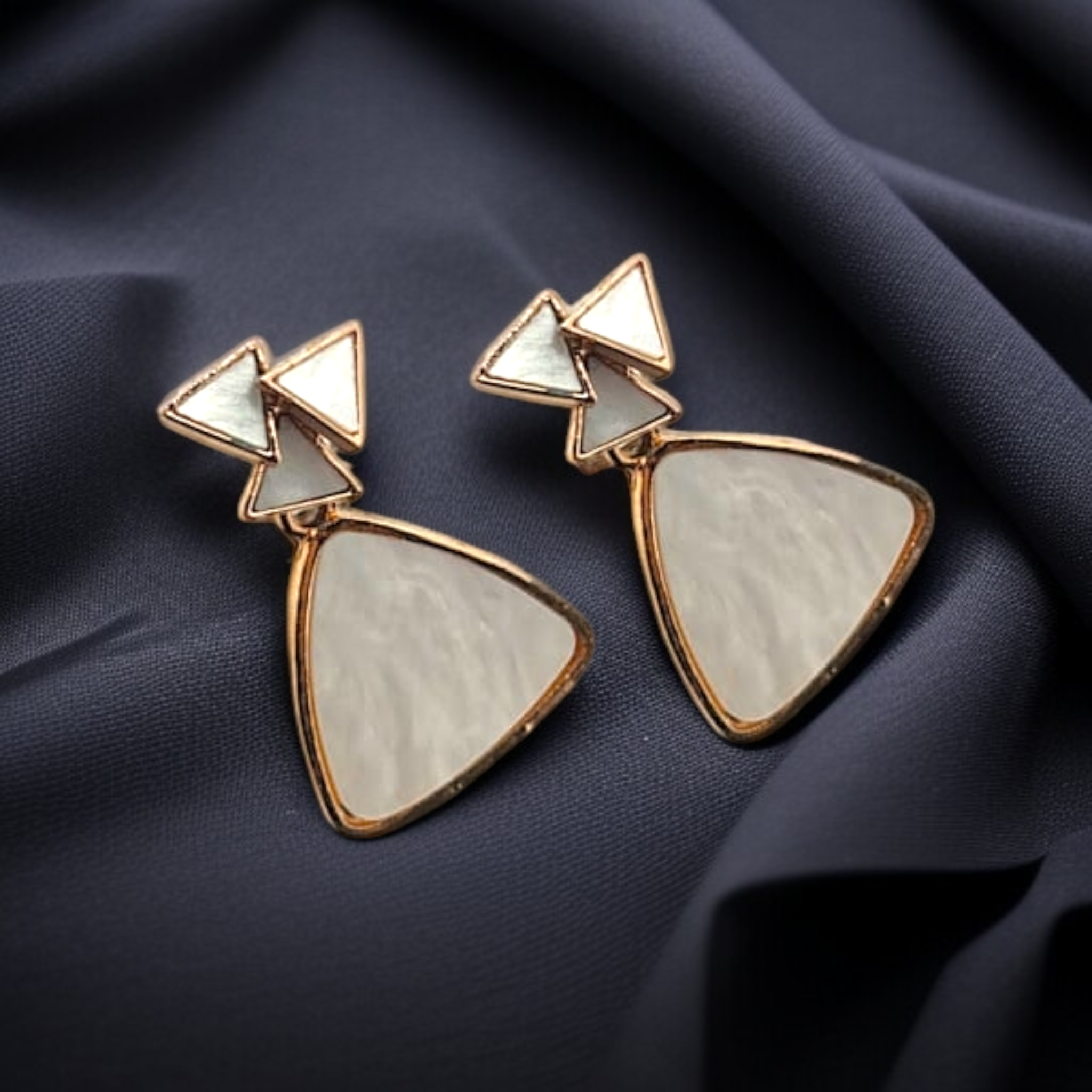 Geometric Drop Earrings – Triangular Design with Gold Edging