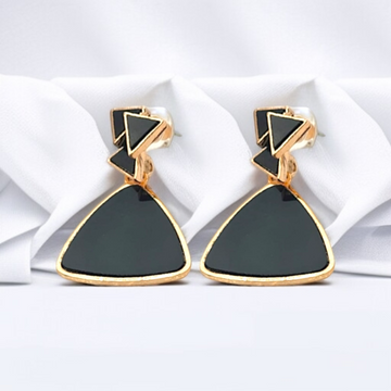 Geometric Black & Gold Triangle Drop Earrings - Modern Chic Design