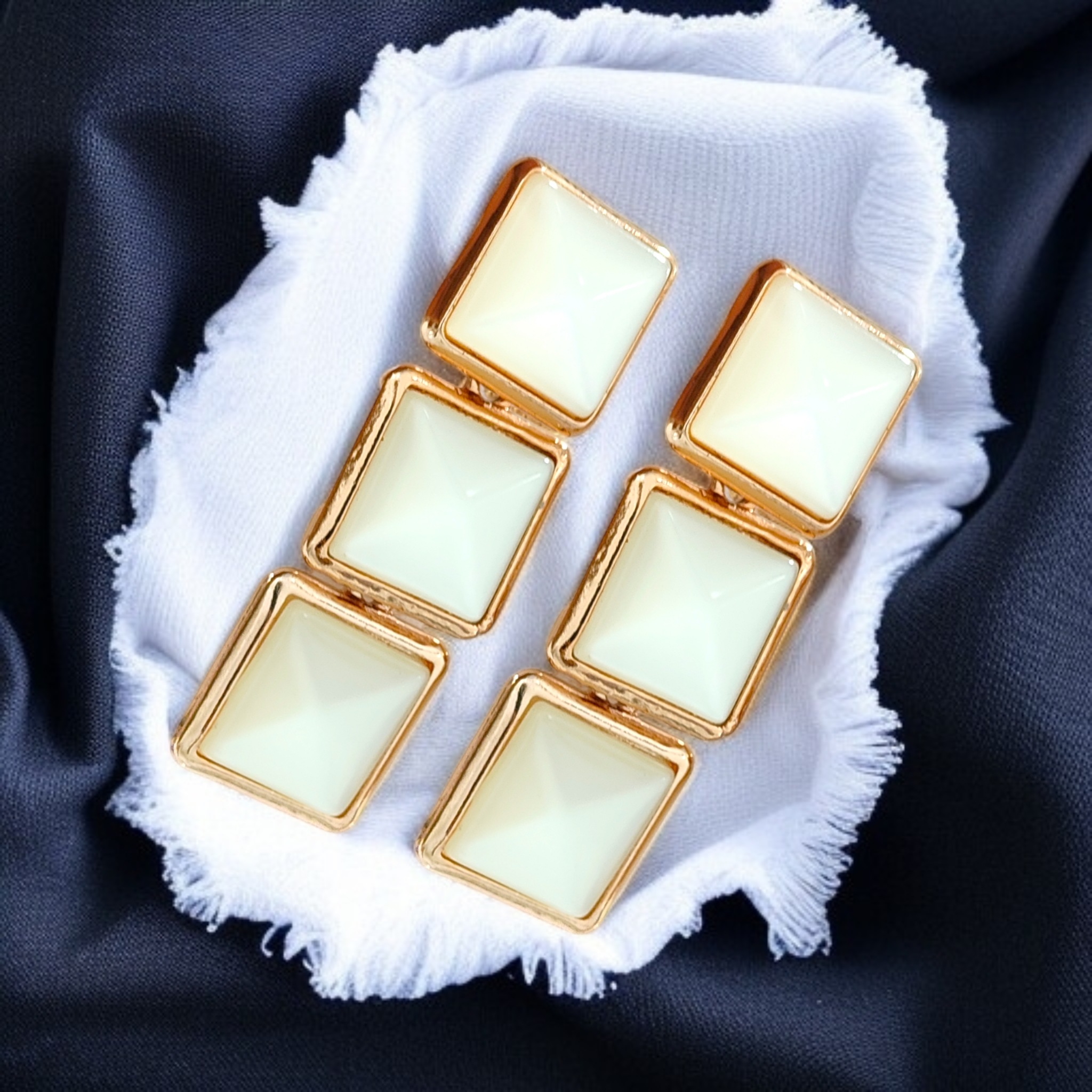 Lustrous Stacked Squares Earring