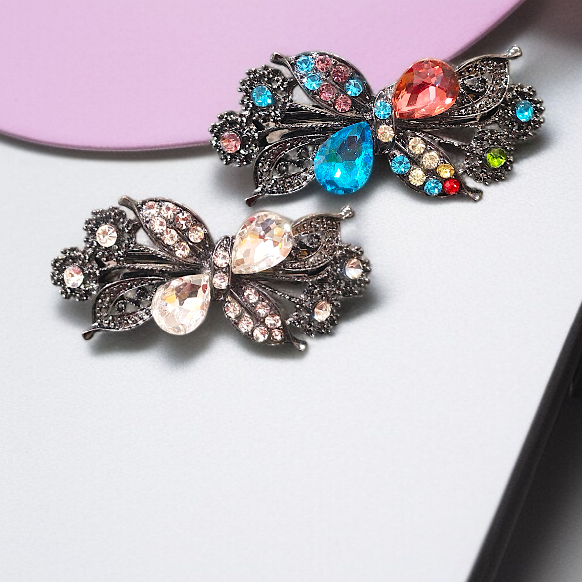 Vintage Glamour Rhinestone Hair Clips Ornate Floral Crystal Hair Barrettes