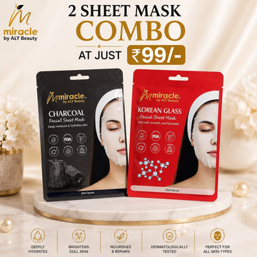Face Sheet Mask Combo | Korean Glass Skin & Charcoal | Miracle by ALY Beauty