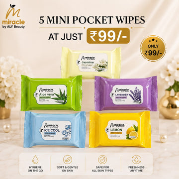 Pocket Wet Wipes Pack of 5 | Travel Wipes for On-the-Go Freshness | Miracle by ALY Beauty