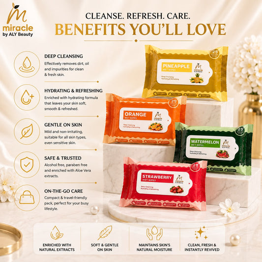 Fruit Wipes by Miracle by ALY Beauty ( Pack Of 4 )